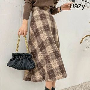 DAZY High Waist Plaid A-line Skirt